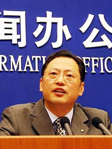 Sun Laiyan, head of China National Space Administration, speaks during a news conference on the nation's space plans October 12, 2006 in Beijing.
