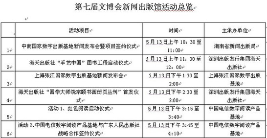 第七屆文博會(huì)新聞出版館活動(dòng)總覽