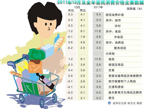 2011年12月及全年居民消費價格主要數(shù)據(jù)