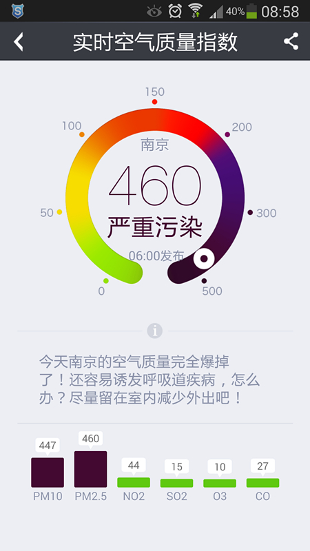 南京4日發布霾橙色預警 PM2.5幾近爆表
