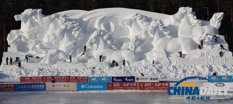 長春國際瓦薩滑雪節即將開幕 大型雪雕現雛形