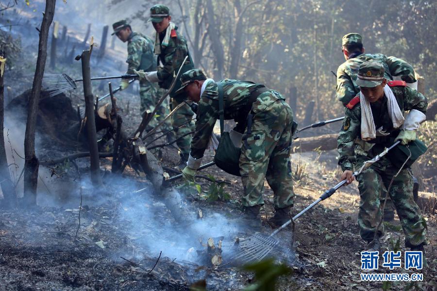 浙江富陽山火持續蔓延 武警官兵全力撲救
