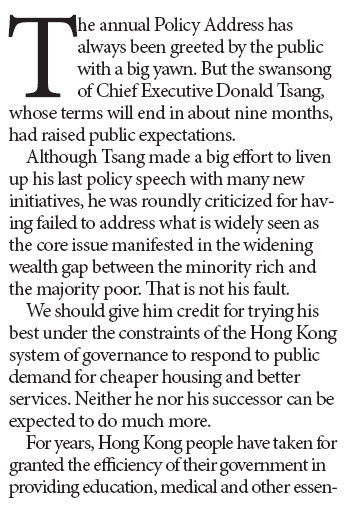 Hong Kong's wealth gap isn't the Chief Executive's fault