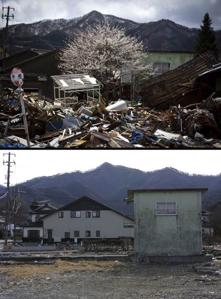 日本地震海嘯一年后恢復對比圖