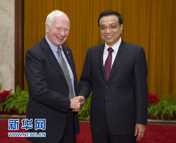 李克強(qiáng)會(huì)見加拿大總督約翰斯頓時(shí)強(qiáng)調(diào) 為深化中加互利合作創(chuàng)造良好條件