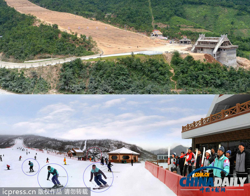 朝鮮馬息嶺滑雪場前后對比不一致疑似經過ps處理