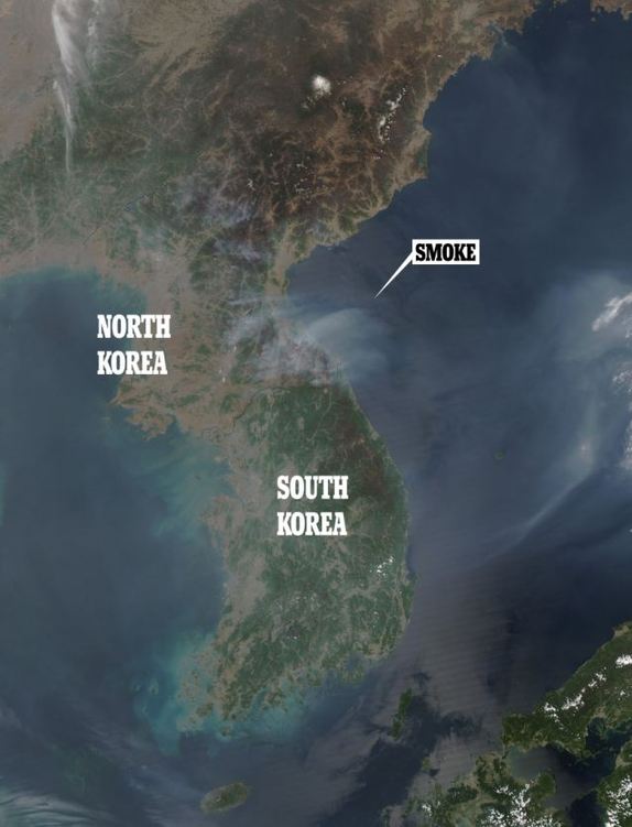 NASA公布衛星圖像 顯示朝鮮多地濃煙籠罩