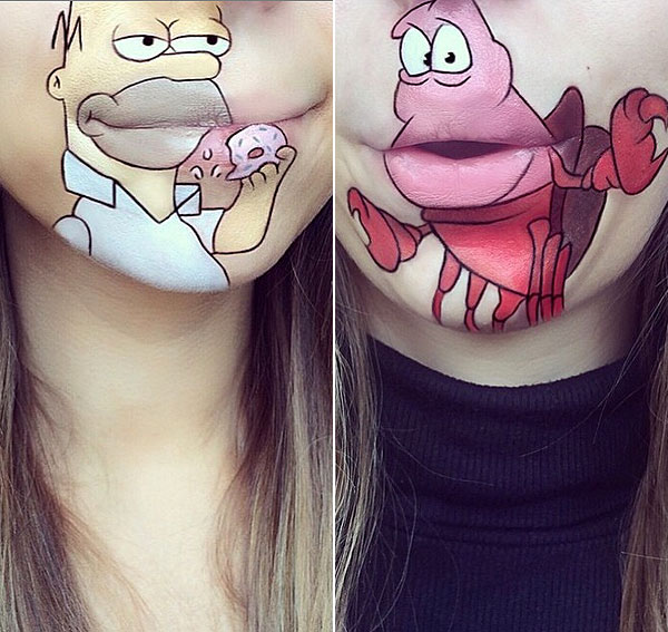 萌！藝術家嘴唇上創作卡通畫