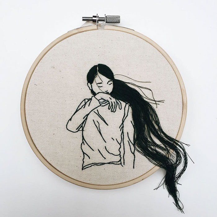 3D刺繡藝術(shù)：奪畫(huà)而出的長(zhǎng)辮（組圖）