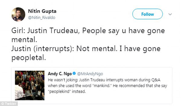 到底用mankind還是peoplekind？ 加拿大總理也開始“咬文嚼字”