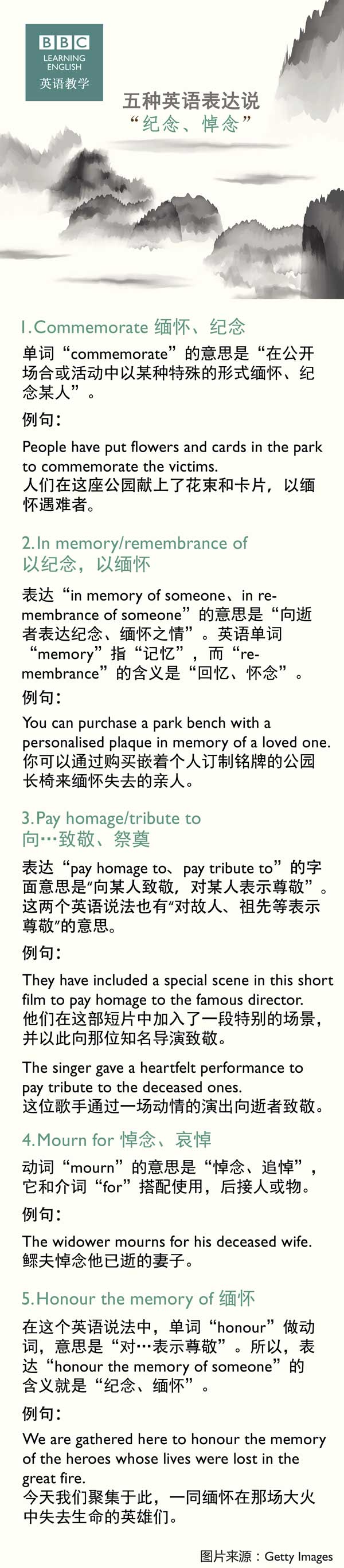五種英語表達說“紀念、悼念”